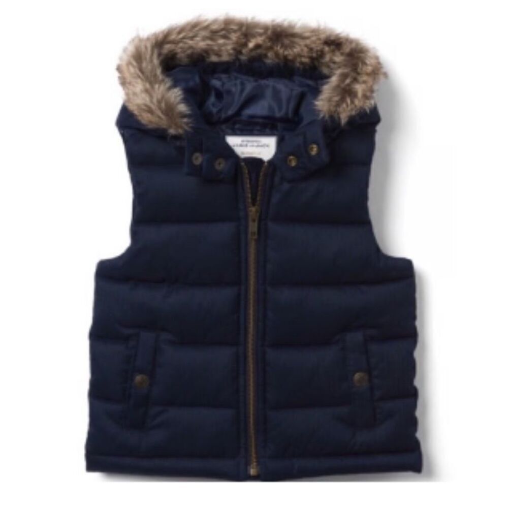 Janie and Jack Baby Navy Blue Faux Fur Hooded Puffer Vest 18-24 Months